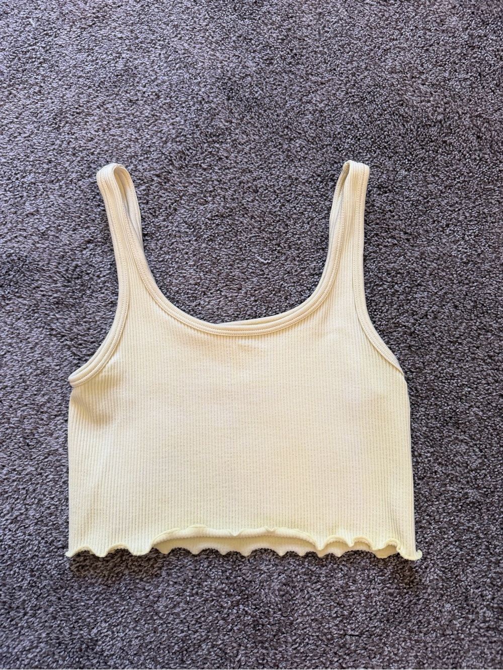 Ribbed Scoop Neck Tank Top - Cream Yellow